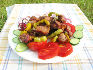 cooked meat with vegetables