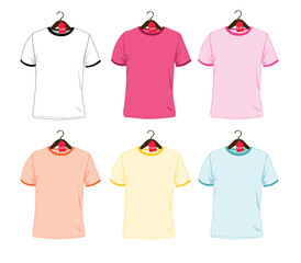 Set of color t-shirts on a hanger