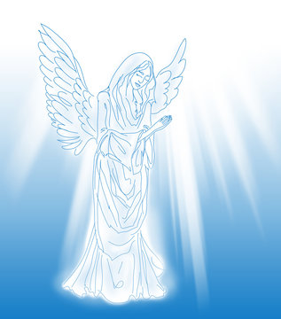 praying angel over the blue background