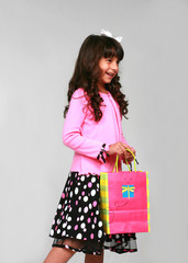 Indian girl with gift bag