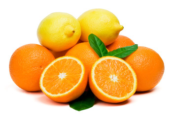 Obraz na płótnie Canvas Orange and lemon on white background