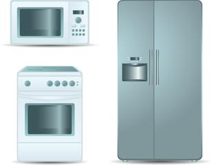 Cooking stove, microwave oven and refrigerator side-by-side