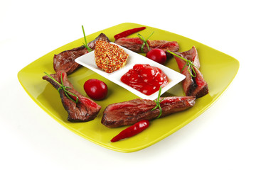 curved slices of beef meat