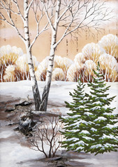 Naklejka na ściany i meble Winter Siberian landscape