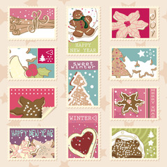 Fototapeta na wymiar winter cookies postage stamps