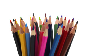 Fototapeta premium A bunch of color pencils pointing up.
