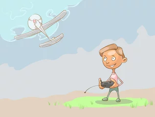 Photo sur Plexiglas Avion, ballon garçon avec avion