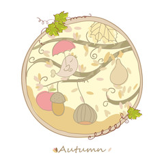 autumn card with little bird