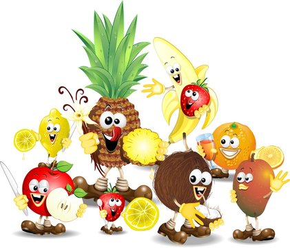 Frutta Mista Cartoon-Humorous Mixed Fruits-Vector