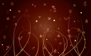 Floral background with brown and gold leaves and curls