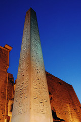 The huge obelisk at the entrance to Luxor Temple.