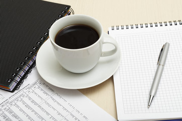 Worktable covered with documents