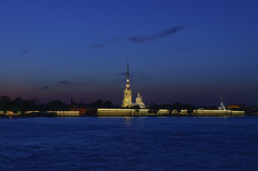 Saint Petersburg, Russia, night view of Peter and Paul Fortress