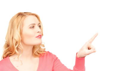 Naklejka premium businesswoman pointing her finger