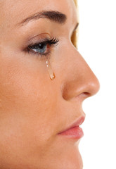Traurige Frau weint Träne. Symbolphoto Angst und Gewalt