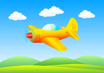 Abwaschbare Fototapete Flugzeuge, Ballon Fliegendes orangefarbenes Flugzeug