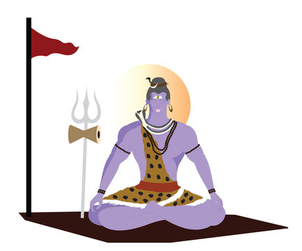 purple shiva meditating, indian god, flat style clip art preview