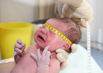 Newborn baby head measuring in hospital