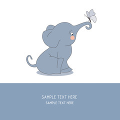 Postal infantil. Elefante y mariposa