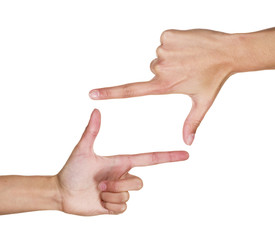 Frame made of hands isolated on white background