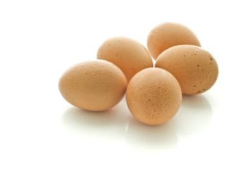 Fresh eggs on the white table
