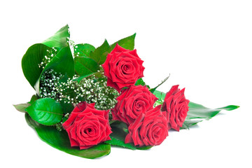 Bouquet of red roses isolated on white background.