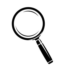 Monochromatic magnifying glass icon. Isolated on white