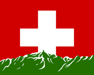 Gebirge mit Fahne der Schweiz