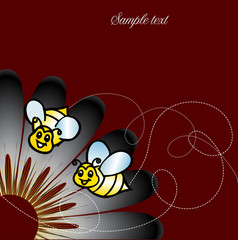 Naklejka premium COLORFUL DAISIES meadow with bees background, vector