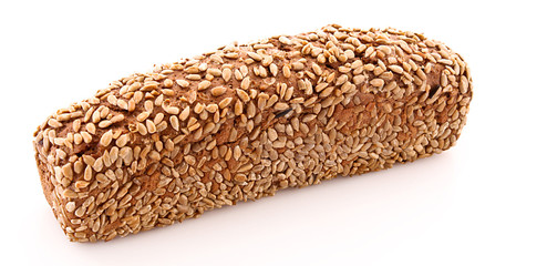 Bread with sunflower seeds isolated on white