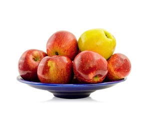 Apples on a blue platter