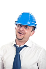 Crazy Engineer Man with Shirt, Necktie and Helmet