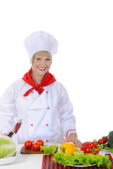 Happy Chef uniforms in preparing a healthy salad.