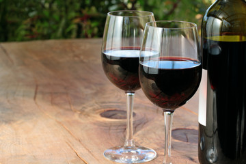 Red Wine Bottle & Glasses on Outdoor Table 4