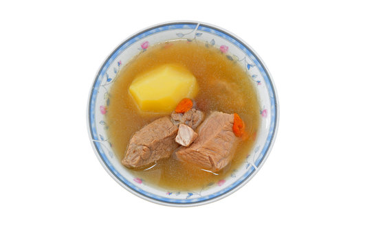 cooked potato and pork meat soup