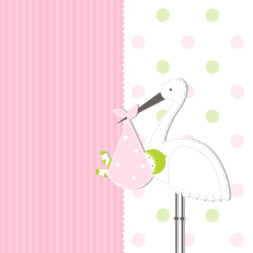 Stork - Baby Girl Arrival Card