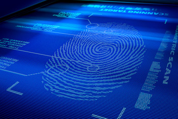 identification system interface scanning a human fingerprint