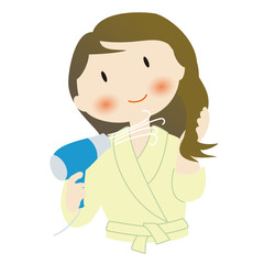 ヘアケア──髪を乾かす女性
