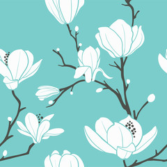 blue magnolia pattern - obrazy, fototapety, plakaty