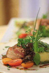 grilled meat with vegetables , lunch