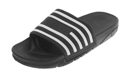 blue and white rubber sandal on a white background