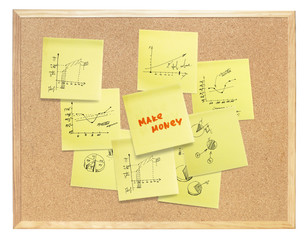 Popular "Make Money" slogan, composed on cork board. Isol
