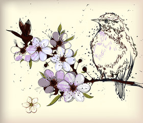 little bird and blooming branch - 26278808