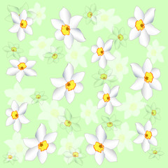 Green floral background with white narcissuses