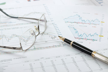 Charts, diagrams, tables. Business desktop.