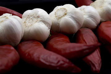 Fresh garlic with red pepper