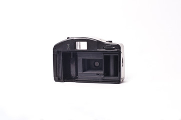 Back side of a photo camera isolated on white