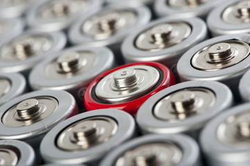 batteries tops macro with contrast red one