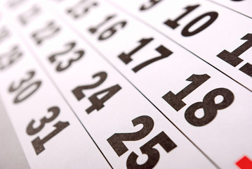 Calendar page close up