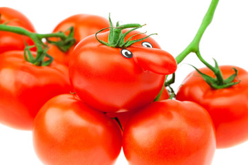 tomato with eyes and a bunch of tomato isolated on white